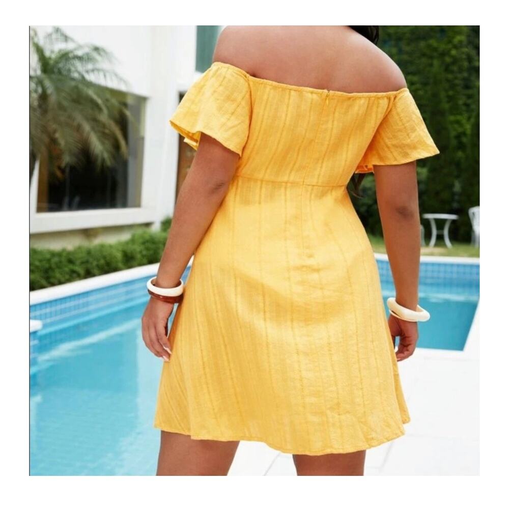 Shein Curve Size 4XL Off the Shoulder Yellow Gold Dress Vacation Wedding guest - Picture 2 of 9